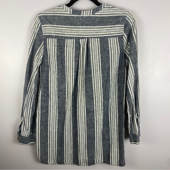 OLD Navy Chambray Striped Boho V Neck Linen Blend Top Medium - Picture 9 of 9